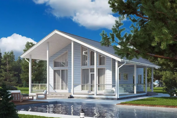 Проект каркасного дома 8х9м с террасой - Дачное строительство | Окна, балконы, лоджии